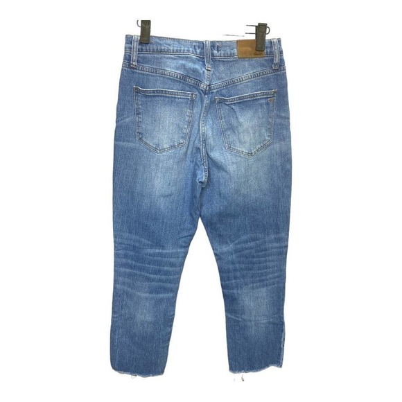 MADEWELL High Rise Slim Crop Boyfriend Jeans 25 Raw Hem Denim Cotton Blend Blue - Picture 3 of 5